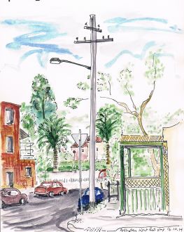 Richard Mohr, Arlington Light Rail Stop, ink on paper